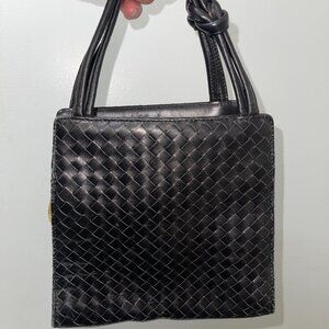 Cosci Purse Small Tote handbag Woven Leather Bag Hand Made in Italy 6"x9" Black